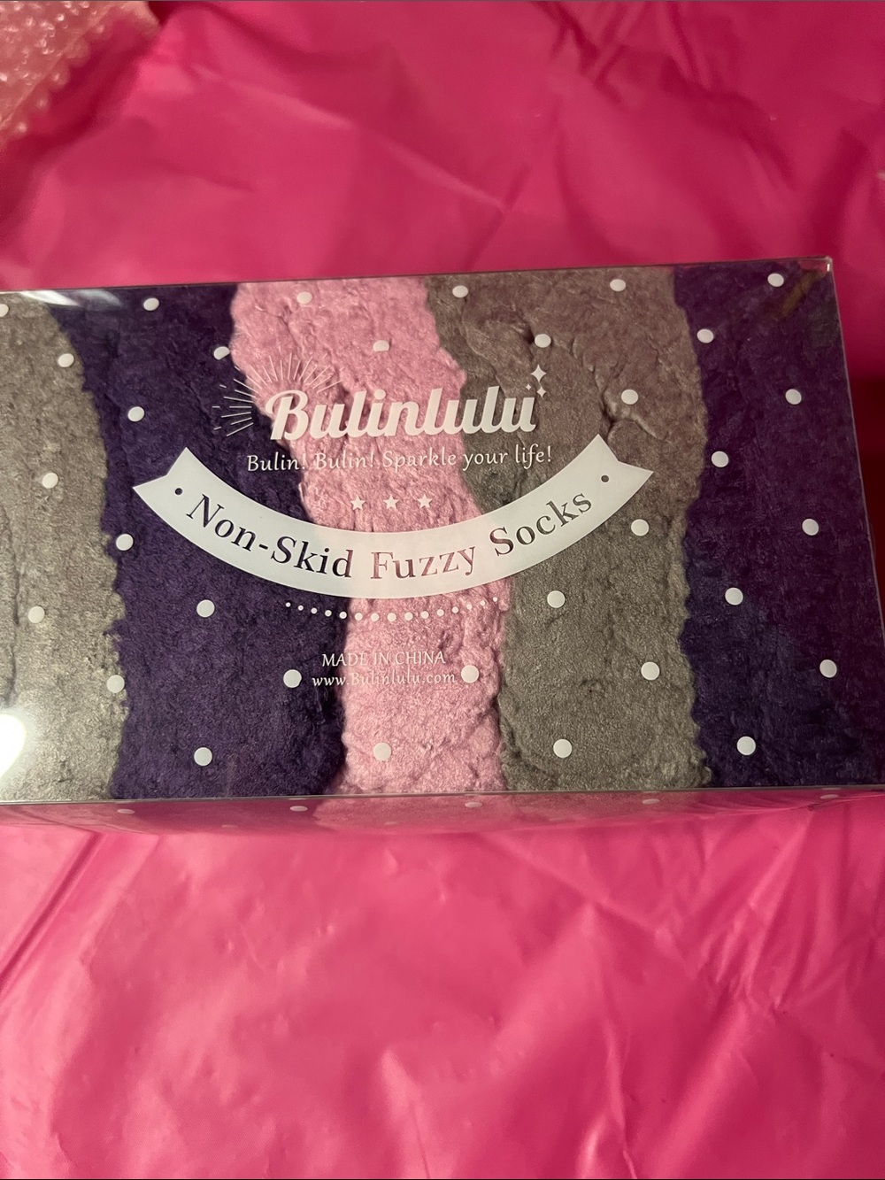 Non-Skid Fuzzy Socks - Pink, Gray, Purple